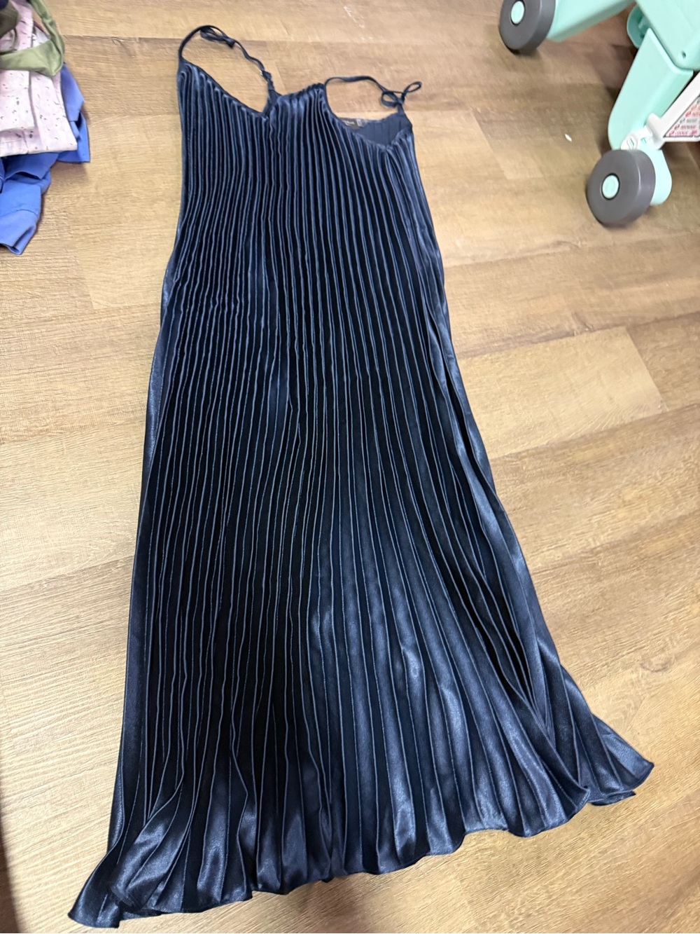 Dress Forum Navy Pleated Maxi satin Slip Dress